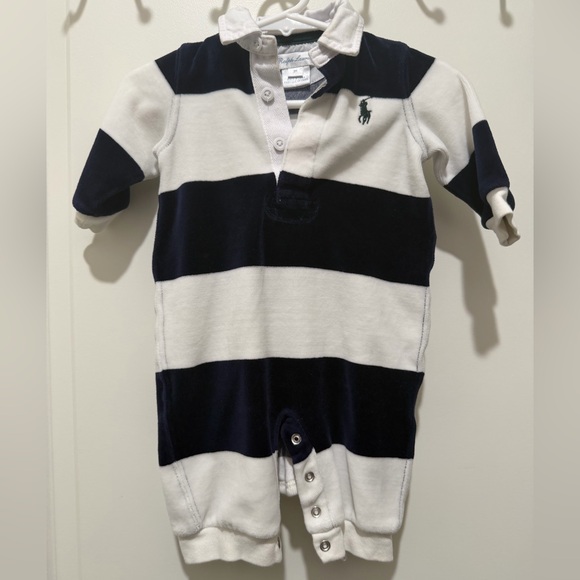 Ralph Lauren Other - Ralph Lauren 3m velvet material baby boy navy & white striped one-piece